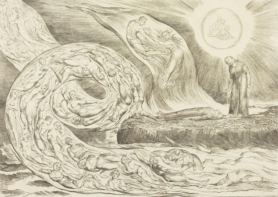 The Circle of the Lustful  Paolo and Francesca #4 Drawing by William Blake