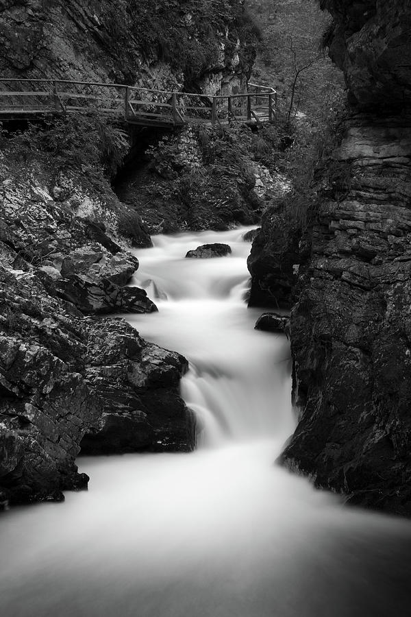 The Soteska Vintgar gorge in Black and White #4 Photograph by Ian Middleton