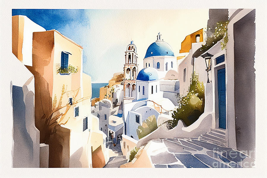 The Streets Of Santorini Mixed Media By Binka Kirova Fine Art America 