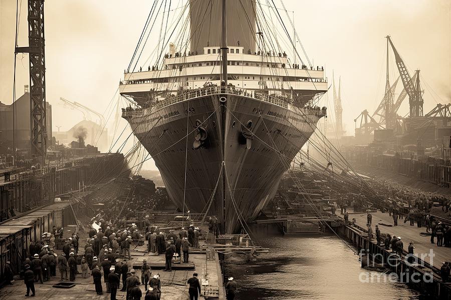Titanic in construction site vintage photo #4 Digital Art by Benny Marty