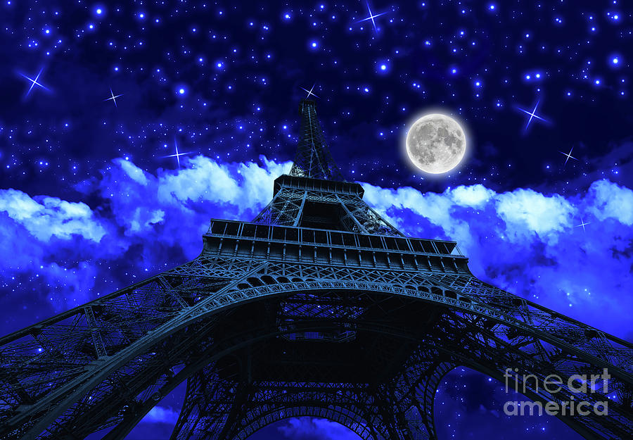 Tour Eiffel at night with fullmoon #4 Photograph by Benny Marty