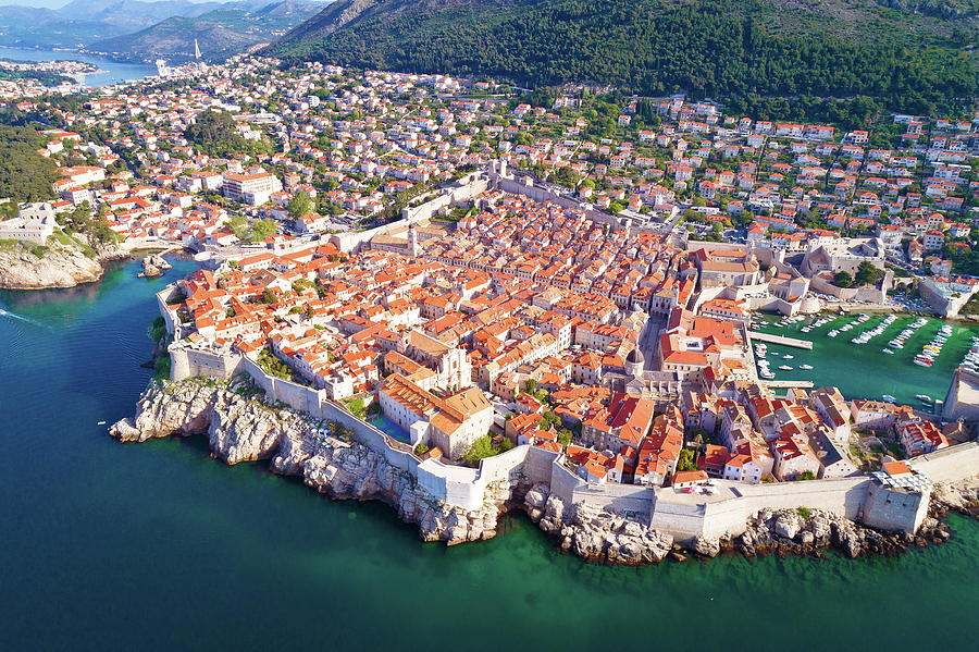 Town of Dubrovnik city walls UNESCO world heritage site aerial v #4 Photograph by Brch Photography