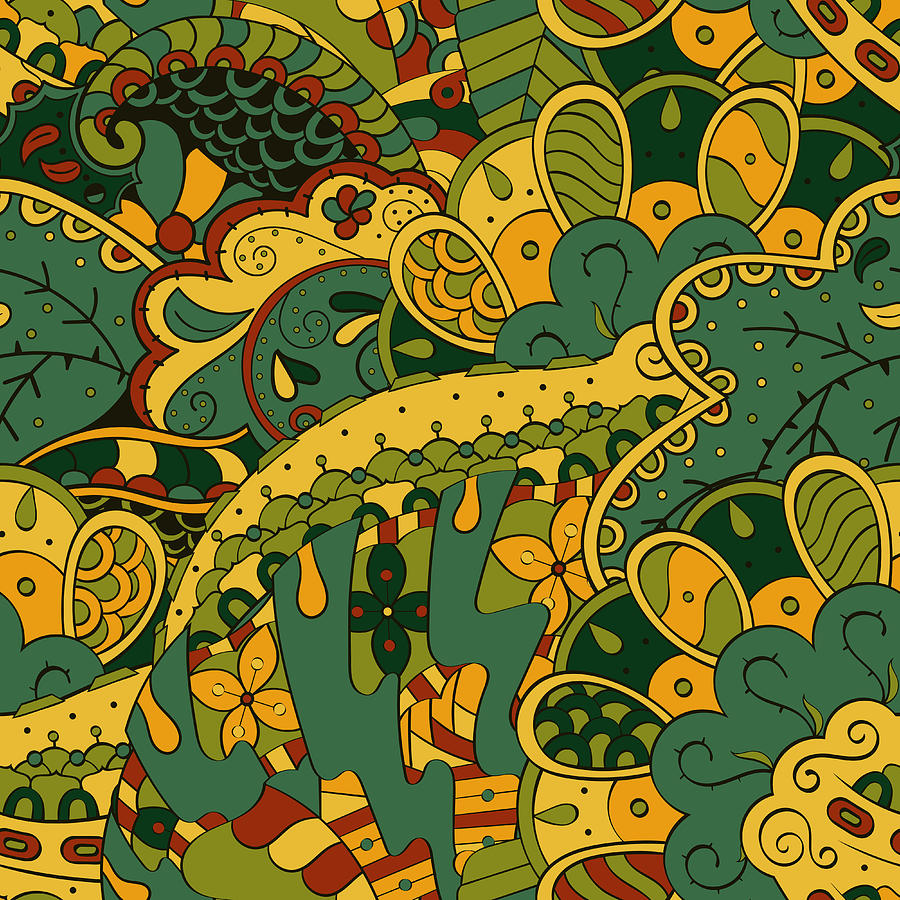 Tracery seamless pattern. Mehndi design. Ethnic colorful doodle texture.  Curved doodling background Digital Art by Denis Shlykov - Fine Art America