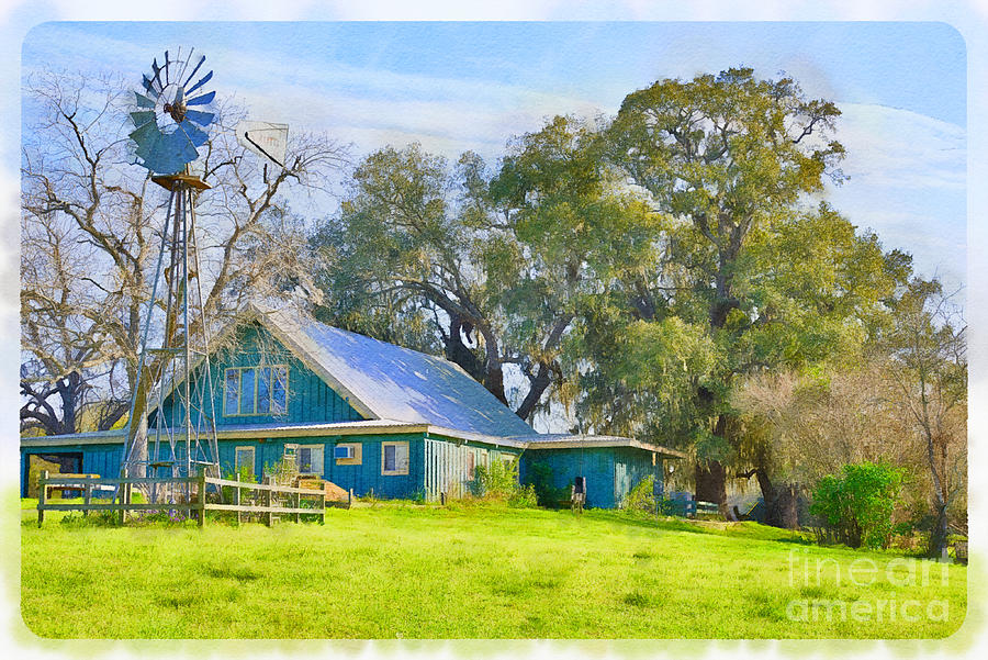 Tree Digital Art - Traditional Texan Steading and Windmill. #4 by Jules Walters
