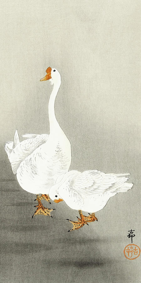 Two geese Painting by Ohara Koson - Fine Art America