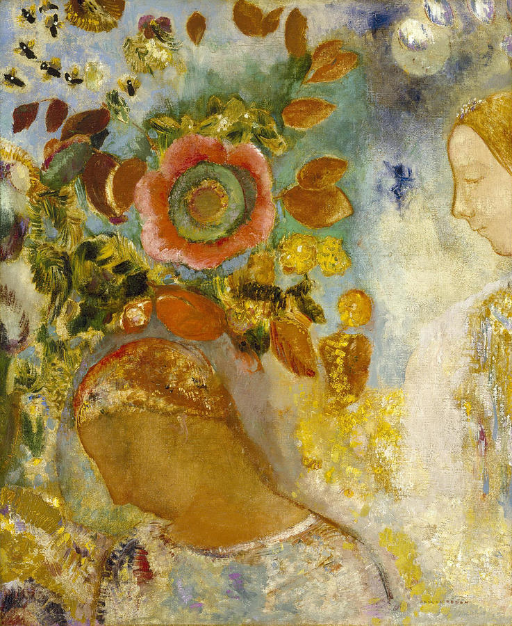 Odilon Redon Painting - Two Young Girls among Flowers  #4 by Odilon Redon
