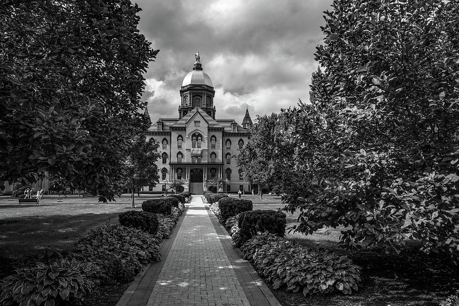University of Notre Dame Golden Dome in black and white #4 Photograph by Eldon McGraw