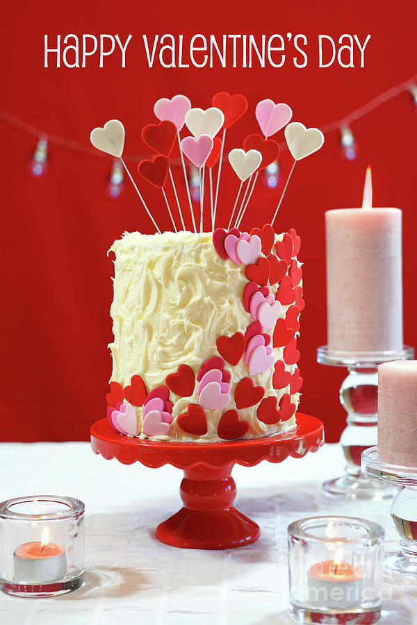 Valentines Day party table with showstopper hearts cake. #4 Photograph by Milleflore Images
