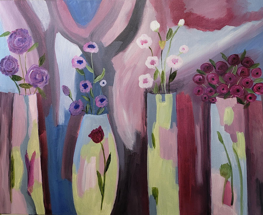 4 Vases Painting by Tina Mostov