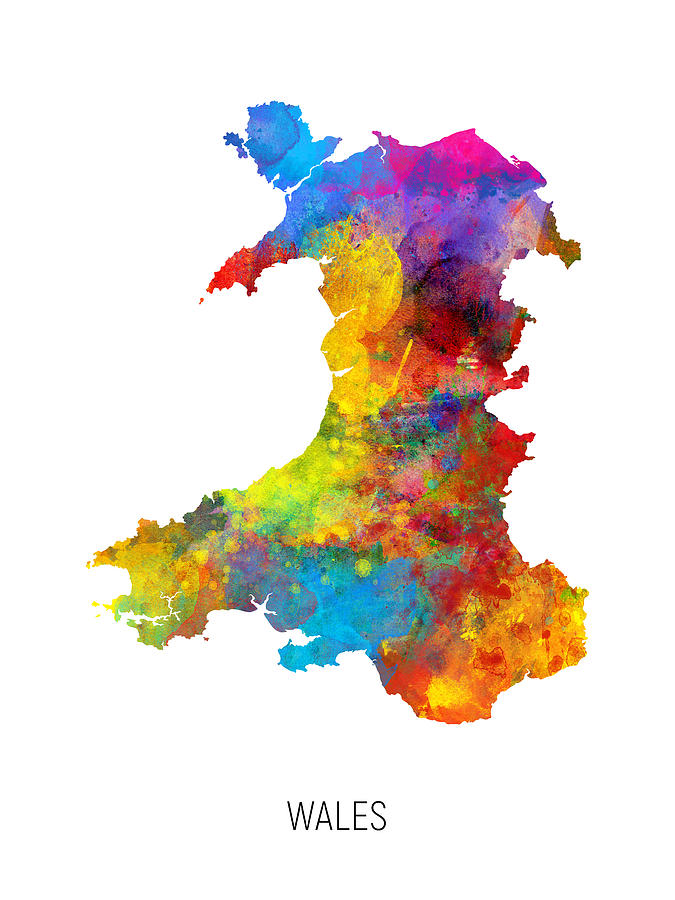 Wales Watercolor Map #4 Digital Art by Michael Tompsett