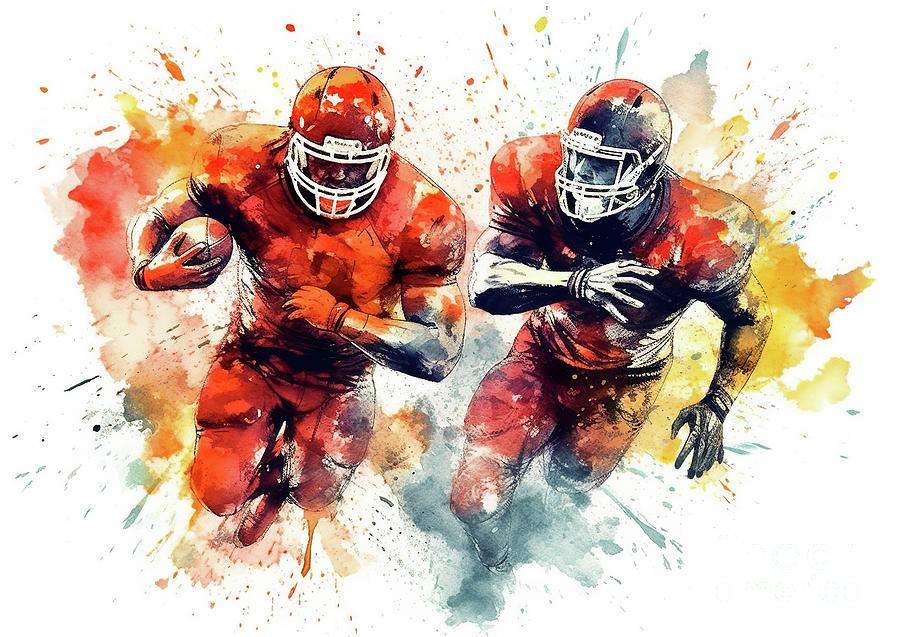 Watercolor abstract representation of American football.  #4 Digital Art by Odon Czintos