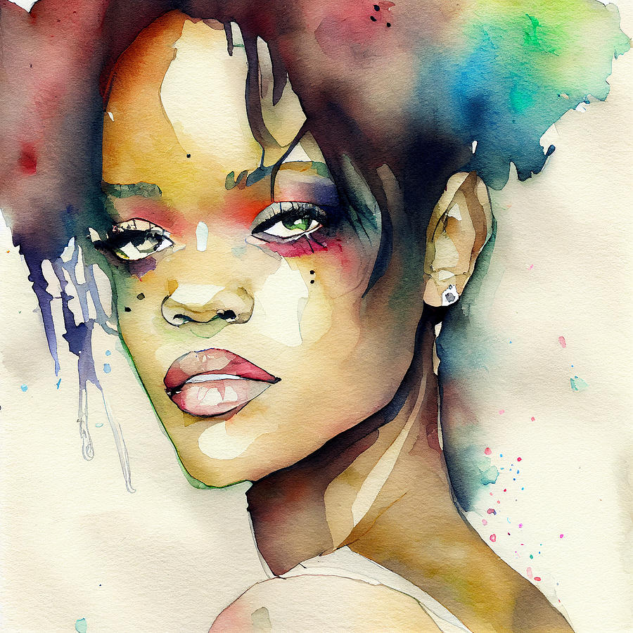 Rihanna Mixed Media - Watercolour Of Rihanna #4 by Smart Aviation