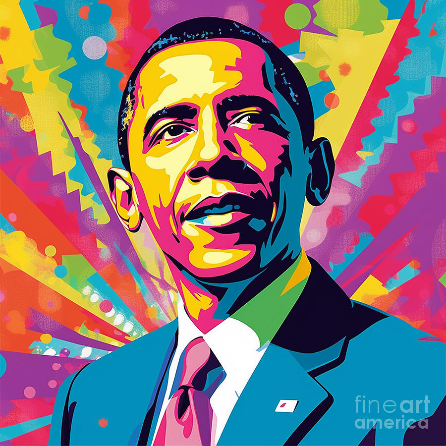 white  pop  art  barack  obama  in  a  pop  art  style  by Asar Studios Painting