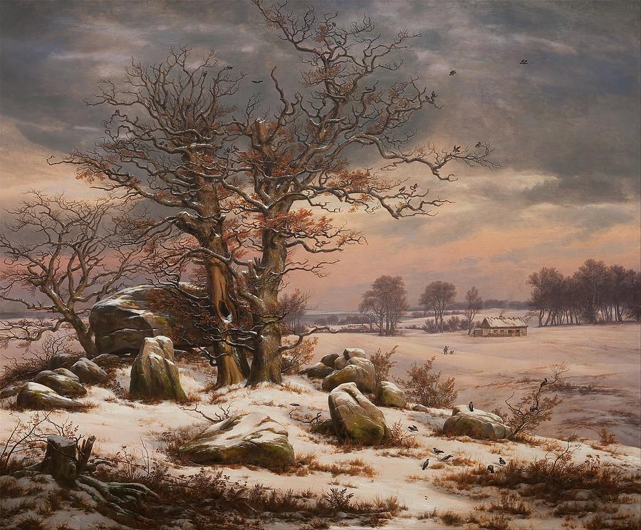 Winter Landscape near Vordingborg, Denmark #4 Painting by J C Dahl