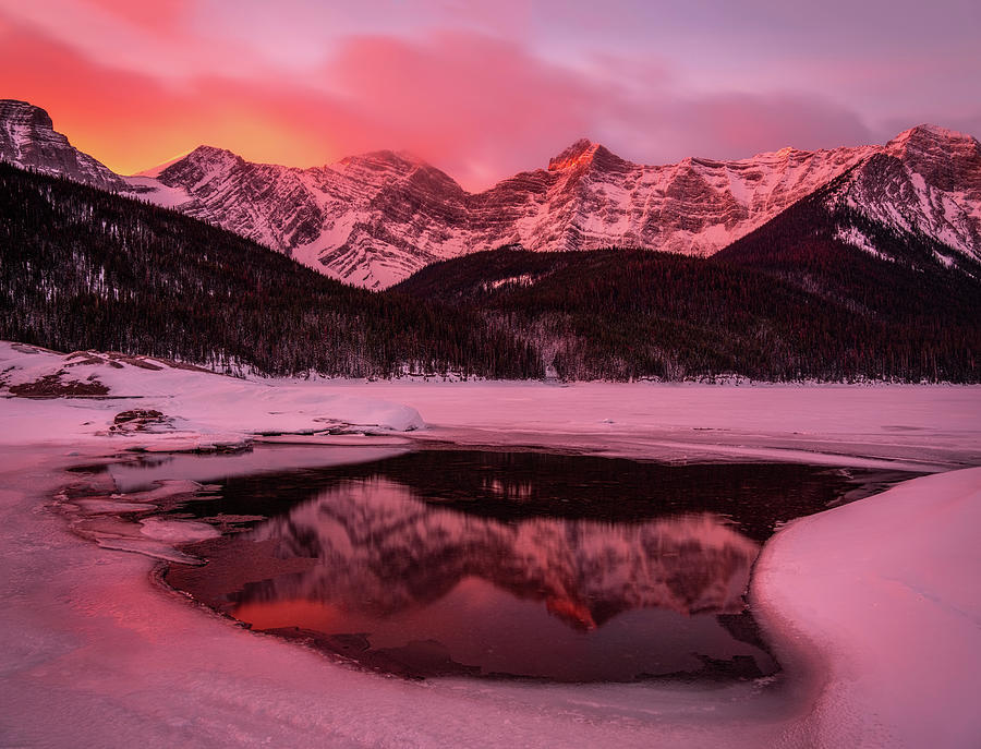 Winter Sunrise-Upper Kananaskis Lake, Canadian Rockies, Alberta, Canada. #2 Photograph by Yves Gagnon