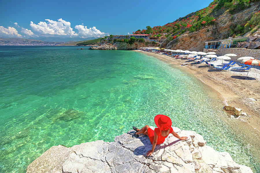 Woman in Pulebardha beach of Albania #4 Digital Art by Benny Marty