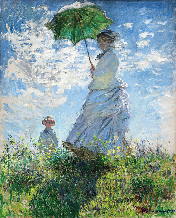 Woman With A Parasol Madame Monet And Her Son by Claude Monet 1875 Painting by Claude monet