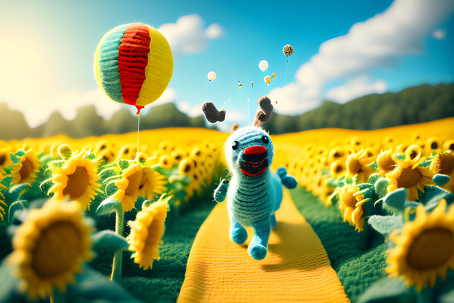 Woolitize happy dog runs through sunflower fields. Generative AI Illustration Photograph by Vaclav Sonnek