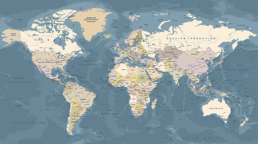 World Map Political Vintage Vector #4 Drawing by Pop_jop