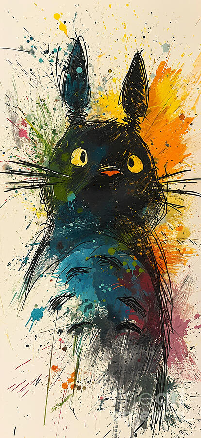 Cat Painting - 4 year olds basic scribbly outline colourful cr by Asar Studios by Celestial Images