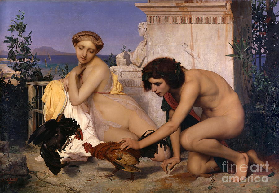 Art History Painting - Young Greeks Attending a Cock Fight #4 by Jean-Leon Gerome