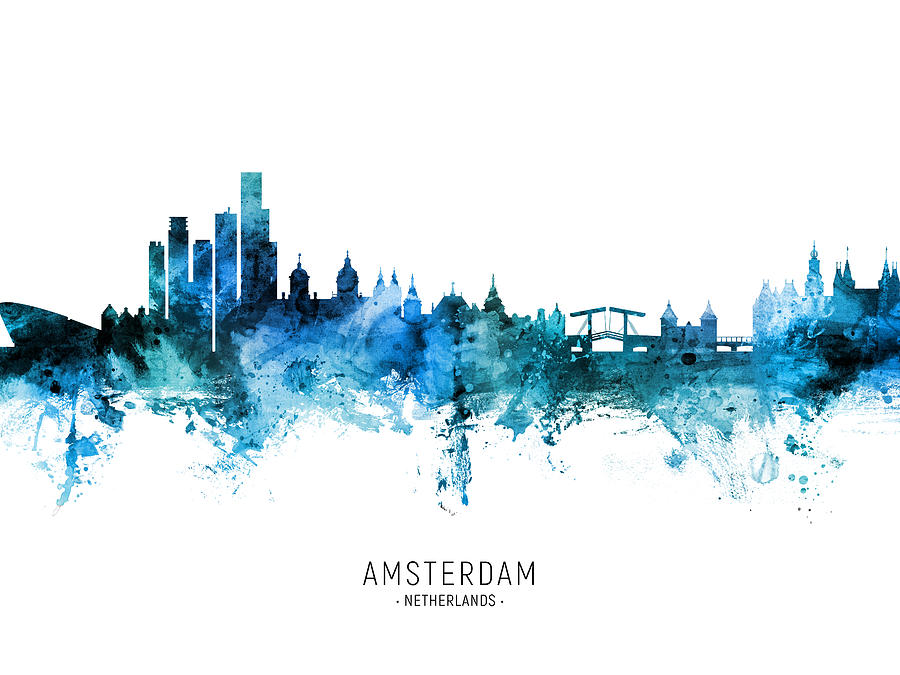 Skyline Digital Art - Amsterdam The Netherlands Skyline #40 by Michael Tompsett