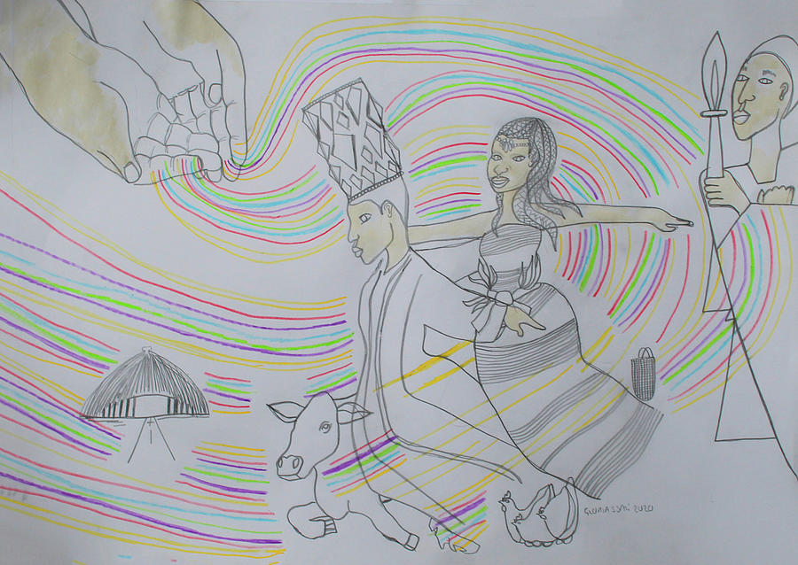 Jesus Christ Drawing - Kintu and Nambi #401 by Gloria Ssali