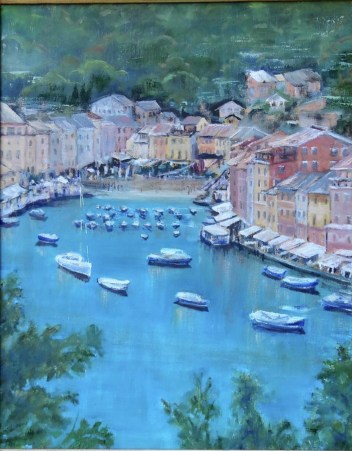 #408 Portofino Harbor from Trail up to Castello Brown #408 Painting by Barbara Hammett Glover