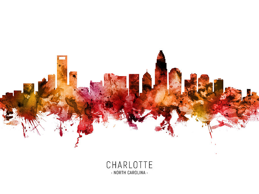 Charlotte Digital Art - Charlotte North Carolina Skyline #41 by Michael Tompsett