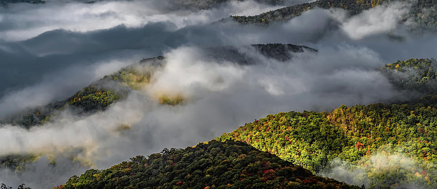 Early Morning Autumn Foggy Photo At Blue Ridge Parkway North Car #41 Photograph by Alex Grichenko