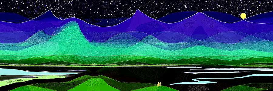 415 C - Peace in the Valley Moon and Stars   Digital Art by Irmgard Schoendorf Welch