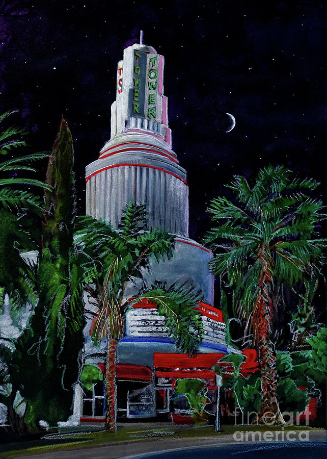 #416 Tower At Night #416 Painting by William Lum