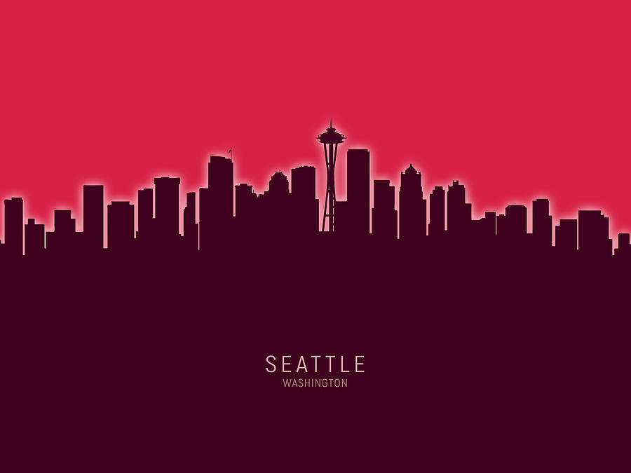Seattle Digital Art - Seattle Washington Skyline #42 by Michael Tompsett