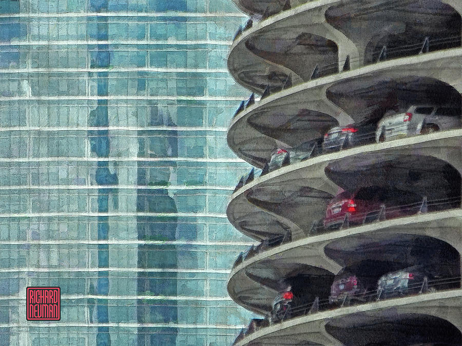 Abstract Mixed Media - 426 Architectural Abstract Art, Cityscape, Marina Towers, Chicago, Illinois by Richard Neuman Architectural Gifts