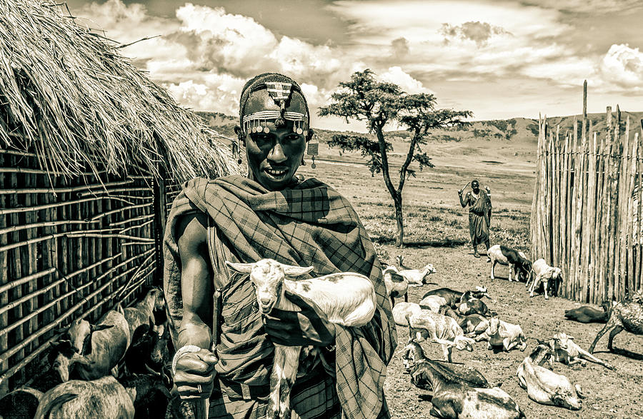 Maasai Warrior and Prized Goat 4281 Photograph by Amyn Nasser