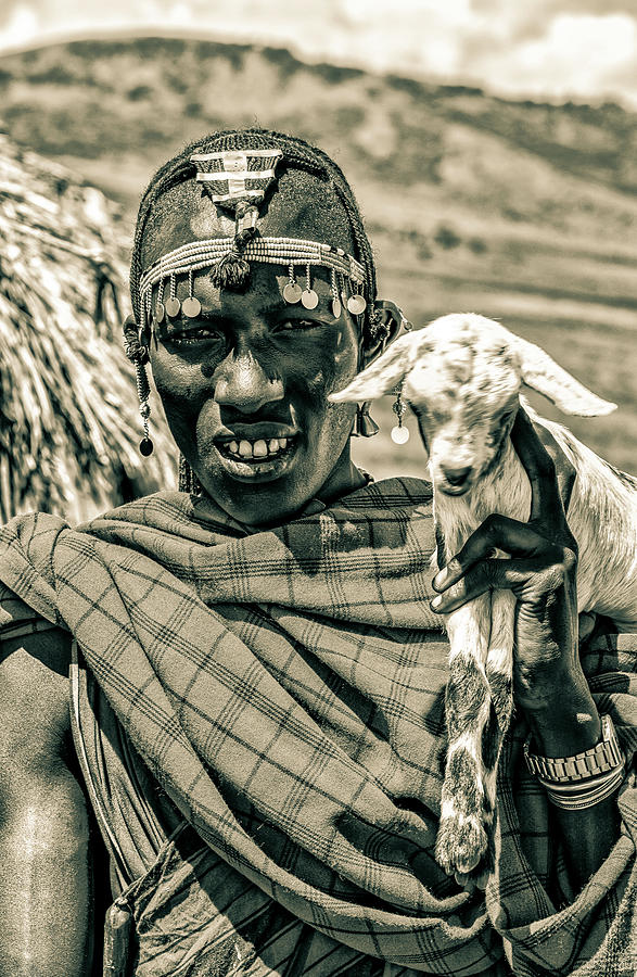Portrait Maasai Warrior and Prized Goat 4283 Photograph by Amyn Nasser