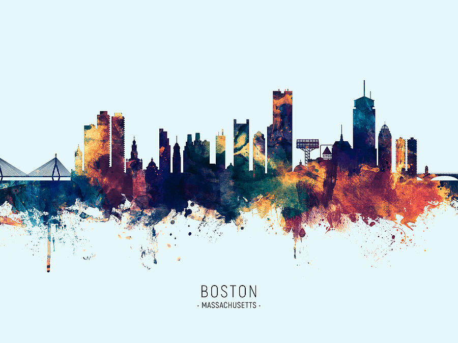 Boston Digital Art - Boston Massachusetts Skyline #43 by Michael Tompsett