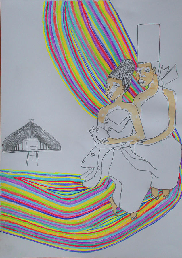 Kintu and Nambi Arrival at the Royal Kingdom of Buganda #43 Painting by Gloria Ssali