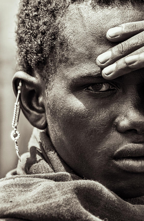 4335 Portrait of Tanzania Maasai Warrior Photograph by Amyn Nasser Neptune Gallery