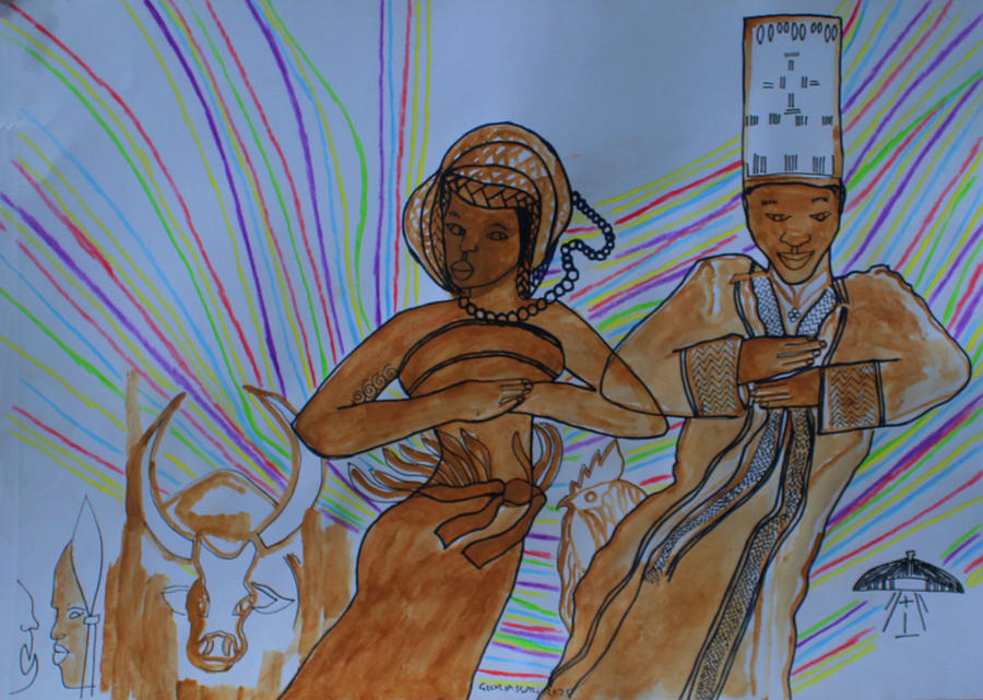 Kintu and Nambi Walumbes Tyranny #44 Painting by Gloria Ssali