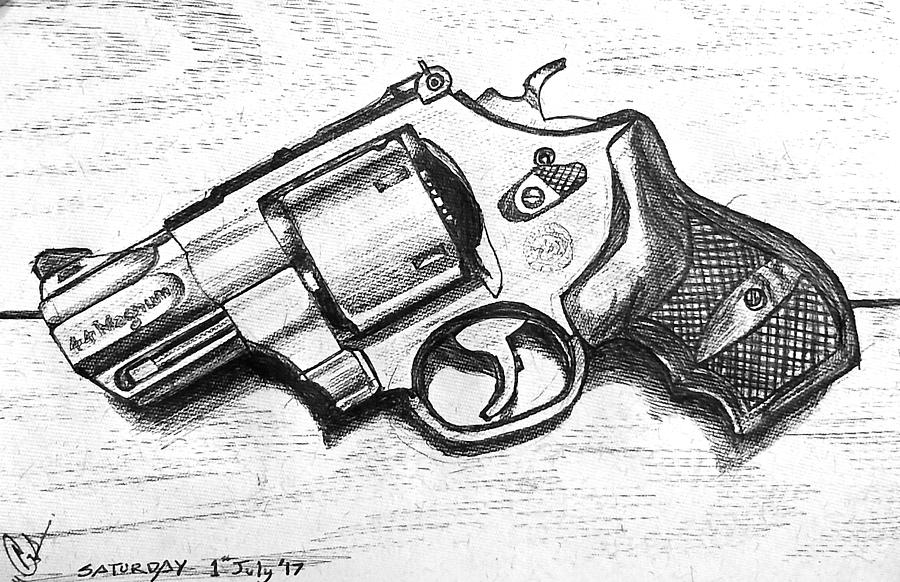 44 Magnum Snubnose Revolver Drawing by Salman Ravish