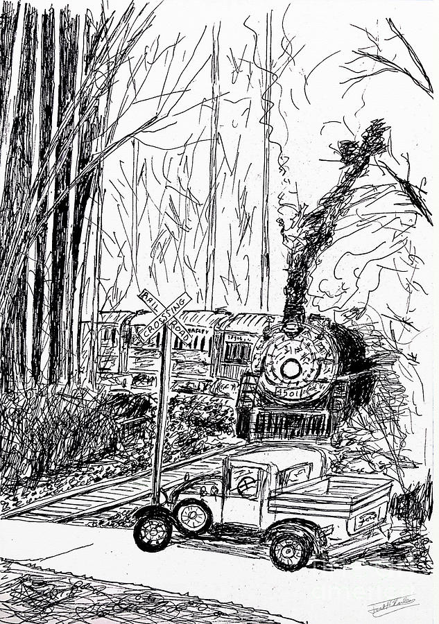 Train Drawing - 4501 Ink Sketch by Joel Charles
