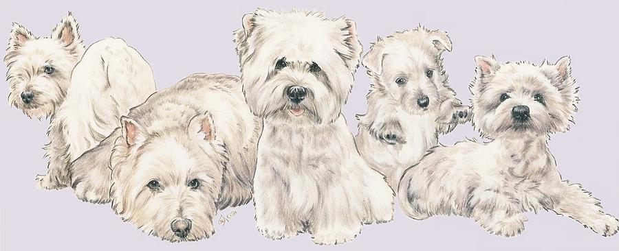 Dog Mixed Media - West Highland White Terrier Puppies by Barbara Keith