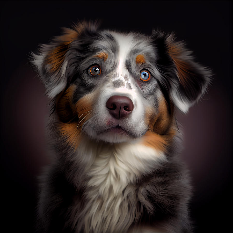 Australian Shepherd Dog Portrait Mixed Media by Stephen Smith Galleries