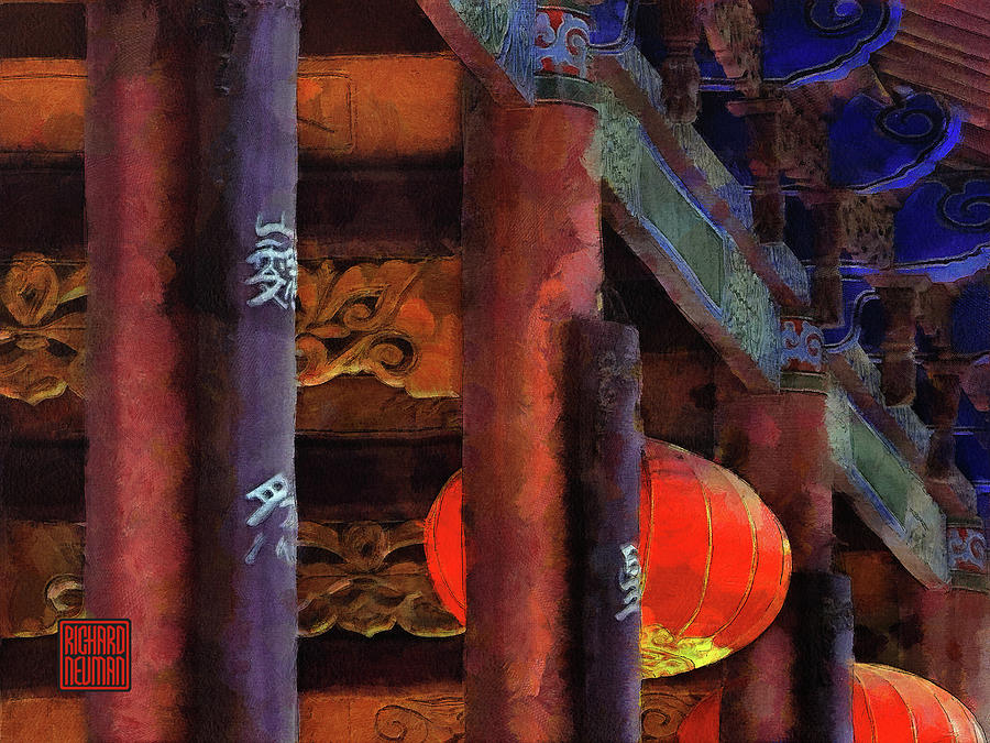 Architecture Mixed Media - 474 Colored Temple Architectural Detail Little Wild Goose Pagoda, Xian, China by Richard Neuman Architectural Gifts