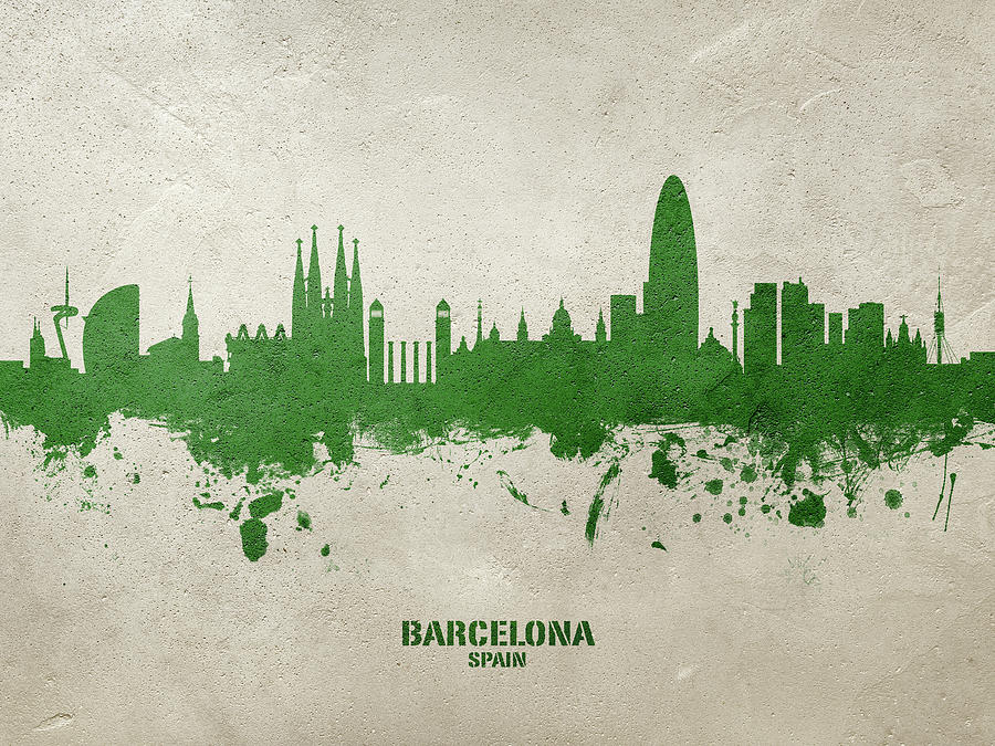 Barcelona Digital Art - Barcelona Spain Skyline #48 by Michael Tompsett