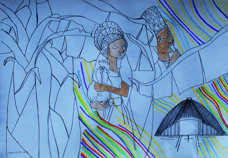 Kintu and Nambi #480 Painting by Gloria Ssali