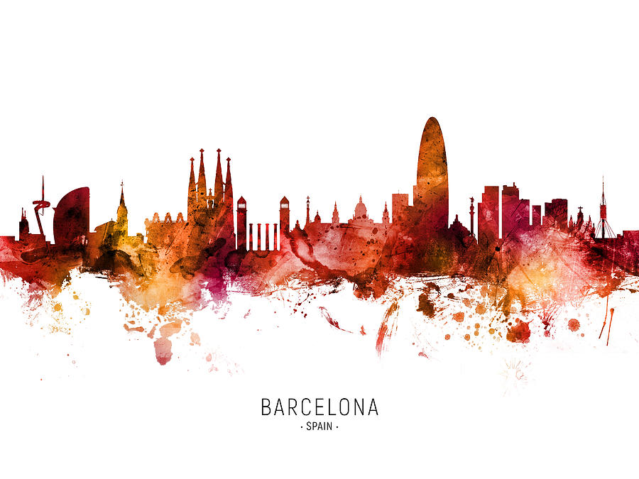 Barcelona Digital Art - Barcelona Spain Skyline #49 by Michael Tompsett