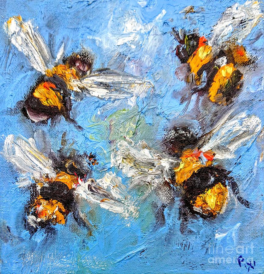 4 Busy Bees Paintings Painting by Mary Cahalan Lee - aka PIXI