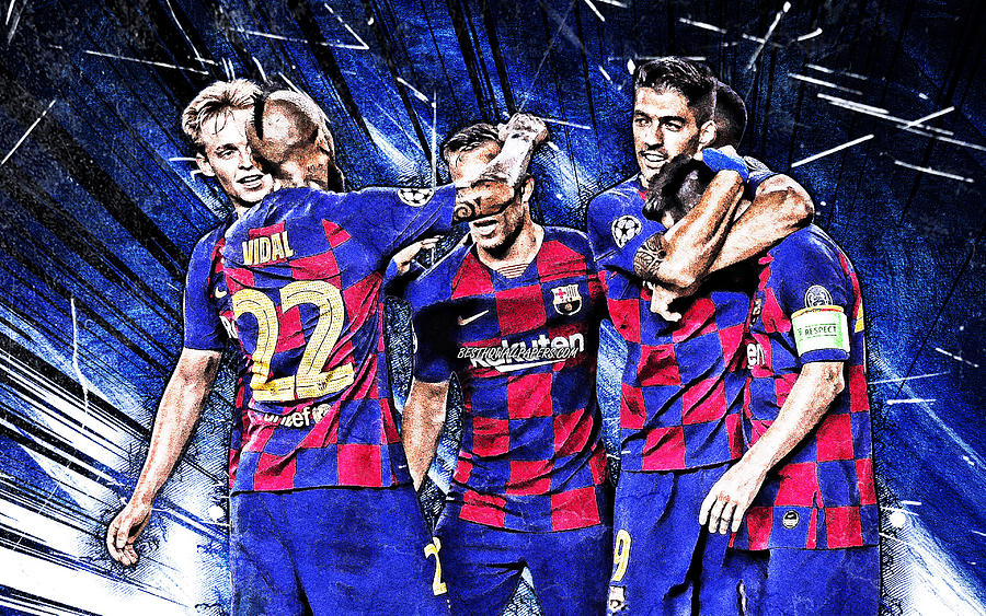 4k Lionel Messi Arthur Arturo Vidal Luis Suarez Frenkie De Jong Barcelona Team Blue Abstract Rays La Digital Art By Nguyen Van